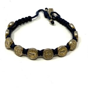 My Saint My Hero Blessing Bracelet Navy Blue Gold Tone St Benedict Medals